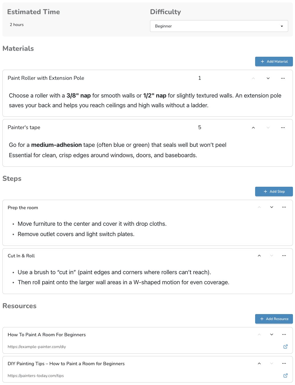 Newly created checklist template