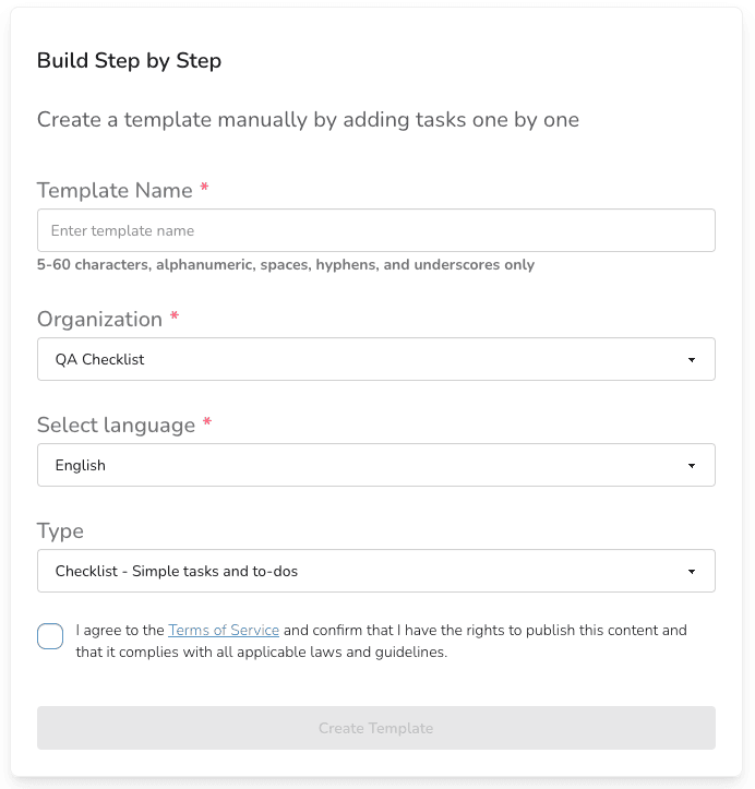 Create Checklist Template from scratch
