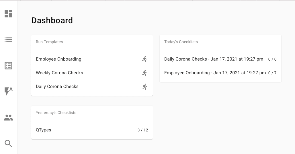 Checklist App Dashboard