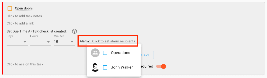 Template editor task due date alarm