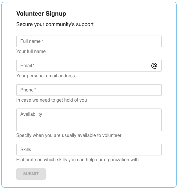 Online Volunteer Signup Form Template