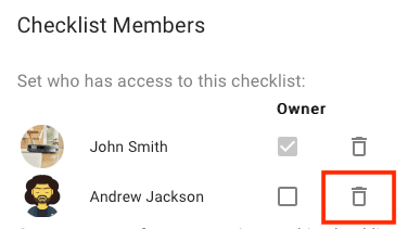 Checklist member remove