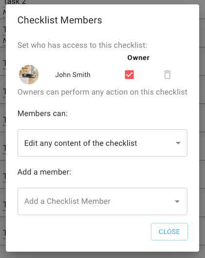Checklist Members dialog