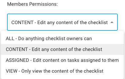 Checklist permission levels