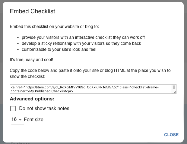 Checklist Embed