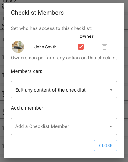 Checklist Members dialog