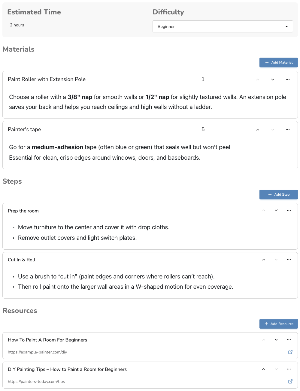 Newly created checklist template