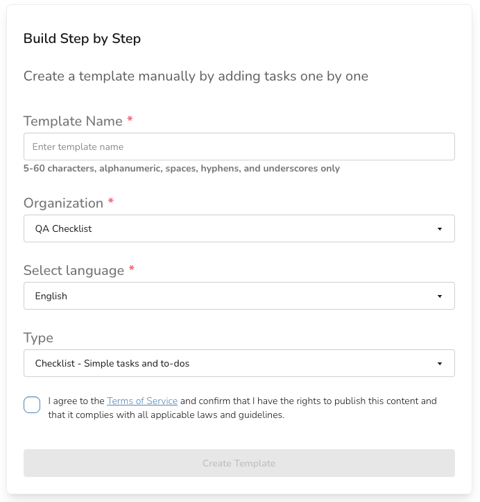 Create Checklist Template from scratch