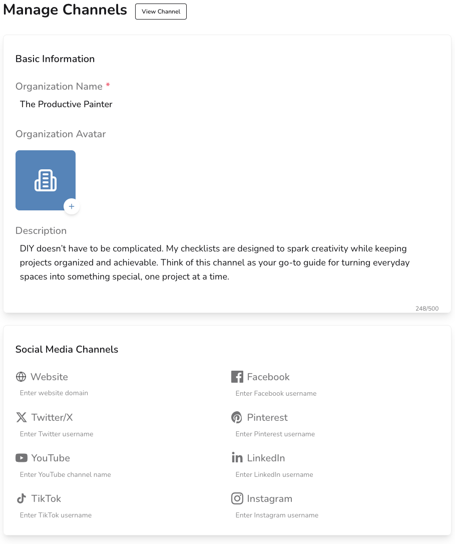 Newly created checklist template