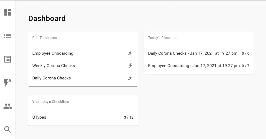 Checklist App Dashboard