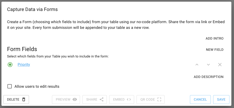 Forms Configuration Dialog