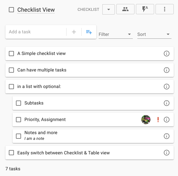 Checklist in list view