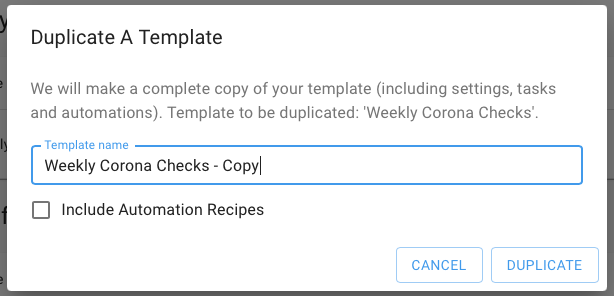 Template duplicate dialog